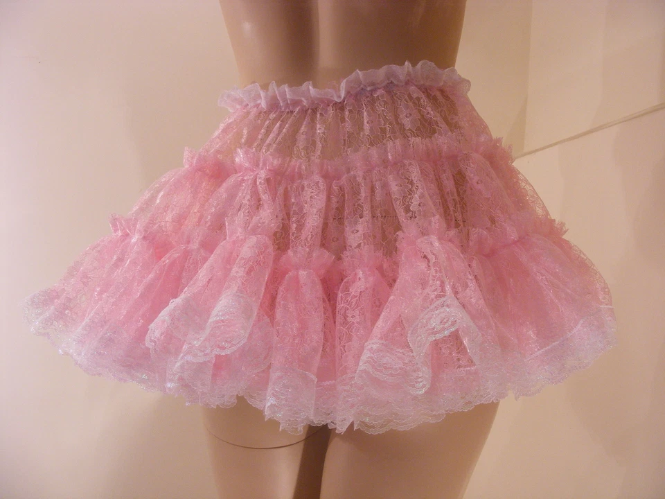 SISSY ADULT BABY FANCY DRESS PINK LACE MICRO MINI SKIRT 11"LONG COPLAY LOLITA - Image 4 of 4