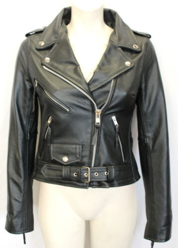 New Ladies Women Brando Black Biker Rock Gothic Biker Style Hide Leather Jacket - Bild 1 von 9