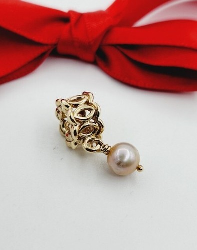 New Rare Genuine Pandora 14kt Yellow Gold Winding Pearl Dangle Charm #750807PGO - Picture 6 of 9