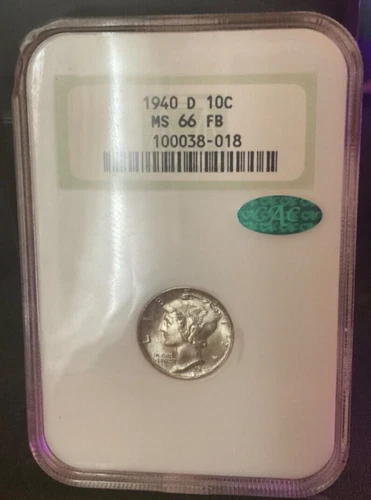 1940 D Mercury 10c NGC no line fatty MS66 and CAC