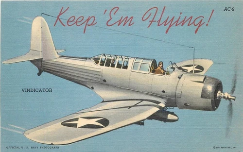 1950s WW2 Vindicator Military Aircraft Teich AC-9 linen Postcard 22-7060