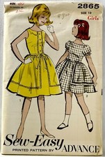 1950s Advance Sewing Pattern 2865 Girls Dress 2 Styles Size 10 Vintage 13695