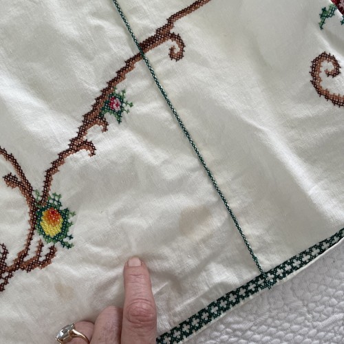Vintage Tablecloth & Napkins Italy Hand made Cross Stitch Floral Multicolored - Picture 22 of 24