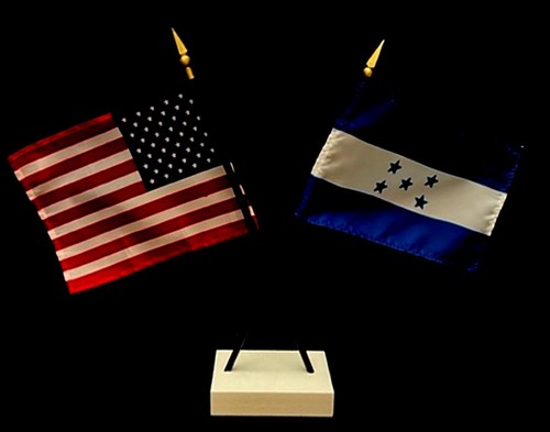 1 American & 1 Country Mini Rayon 4"x6" Desk Flag Set with Crossed 2-Hole Base - Picture 72 of 182