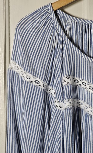 Old Navy Top Plus Size XXL Blue White Stripe Button-Up Lace Peasant Cottagecore - Picture 4 of 24