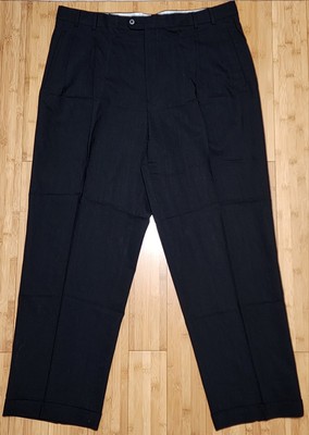 Zanella Men's Sz 40x29 Pleated Central Crease Cuffs Black Pants Wool Jesse Italy