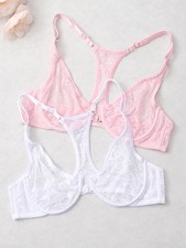 2PCS Front-fastened Bras Womens Bras Lingerie Lace Unpadded Underwire Brassiere