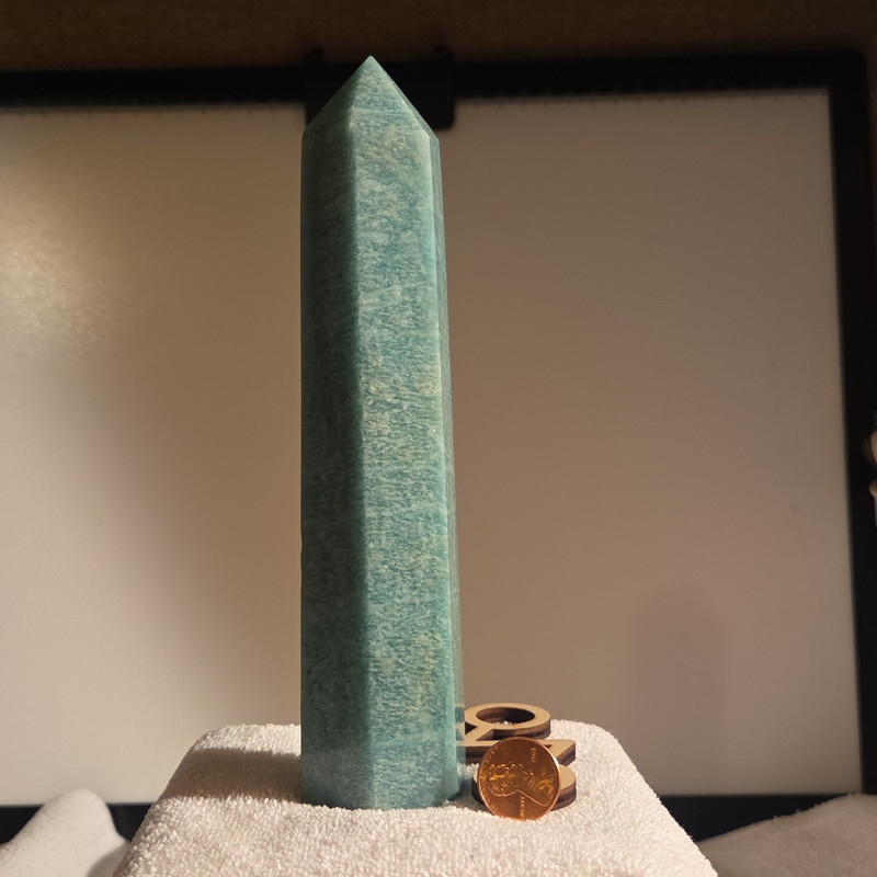 Blue-Green Crystal Healing Point Tower Obelisk Display Specimen