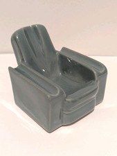 Art Deco Antique Blue Ceramic Arm Chair Pipe / Cigarette Rest Excellent 