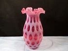 Large Fenton Cranberry Opalescent Glass Coin Dot Vase 10" Tall