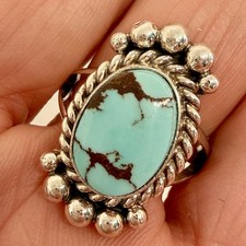 Navajo Natural  Egyptian Turquoise Ring Size 8 Sterling Signed M Spencer 7.8g
