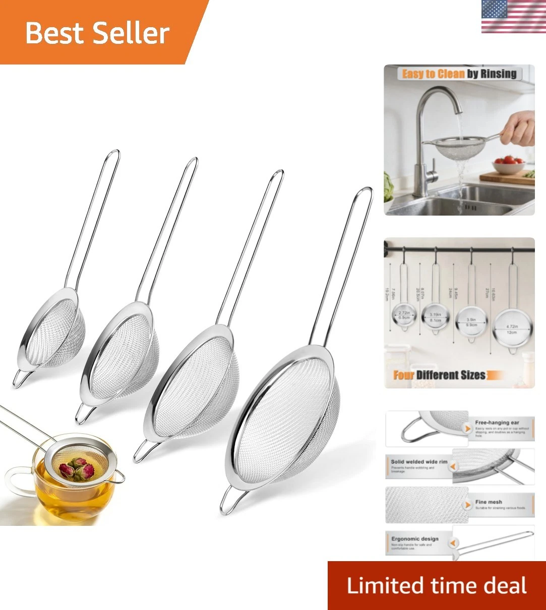 4PCS Fine Mesh Strainer Set, Stainless Steel Fine Mesh Strainers, Food Fine ...
Opens in a new windo