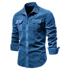 Slim Fit Casual Shirt Elastic Cotton Denim Shirt Men Long Sleeve Cowboy Shirts