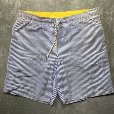 Lands End VTG Seersucker Swim Shorts Men's 36-38 Blue White Striped
