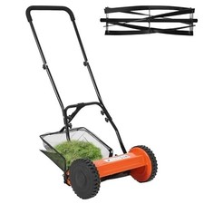 Manual Push Reel Lawn Mower 14" Walk-Behind with Removable Grass Catcher Bag