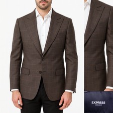 Express Men s Blazer Extra Slim Size 44L Windowpane 2-Button Wool Blend Casual