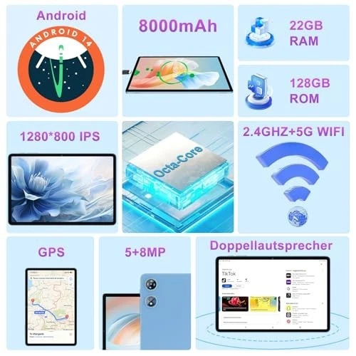 2025 Neueste Tablet 10.1 Zoll Android Octa-Core 22GB RAM+128GB ROM ( 2TB TF )... - Bild 3 von 4