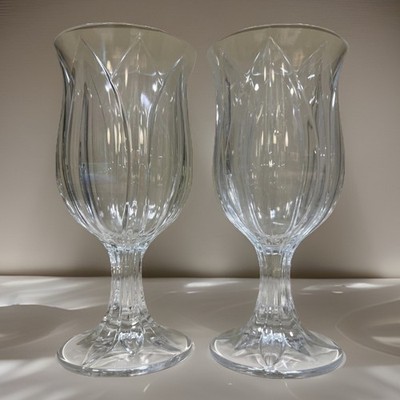 Set Of 2 Vtg Clear Pompano Tulip Cristal D Arques Durand Water Goblet Pedestal