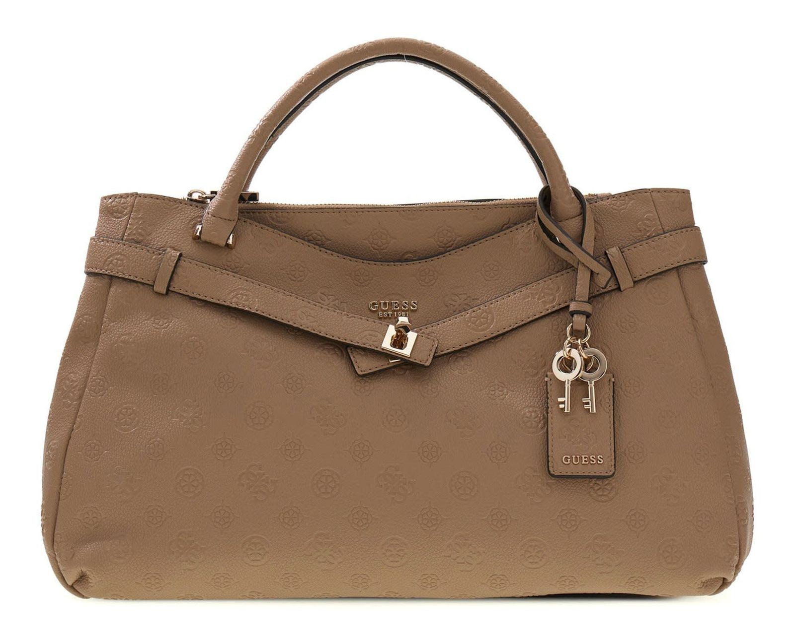 GUESS handbag Ella Logo Girlfriend Satchel L Beige Logo