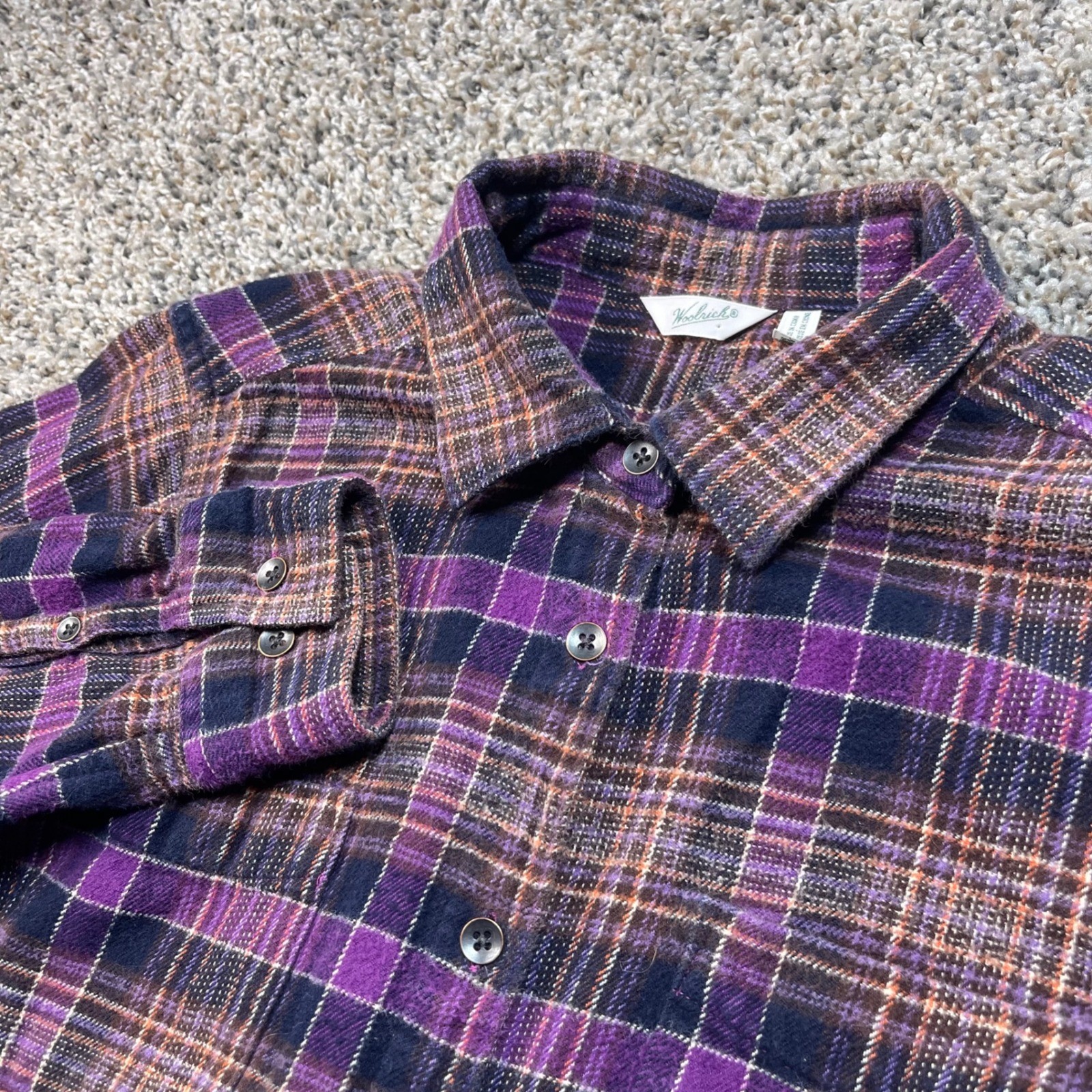 Woolrich Women's Medium Plaid Flannel Shirt Purple Long Slee