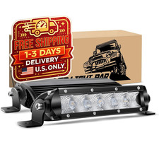 7-Inch Slim Single Row Flood Driving Fog LED Light Bar w/ Bracket 2-Pack