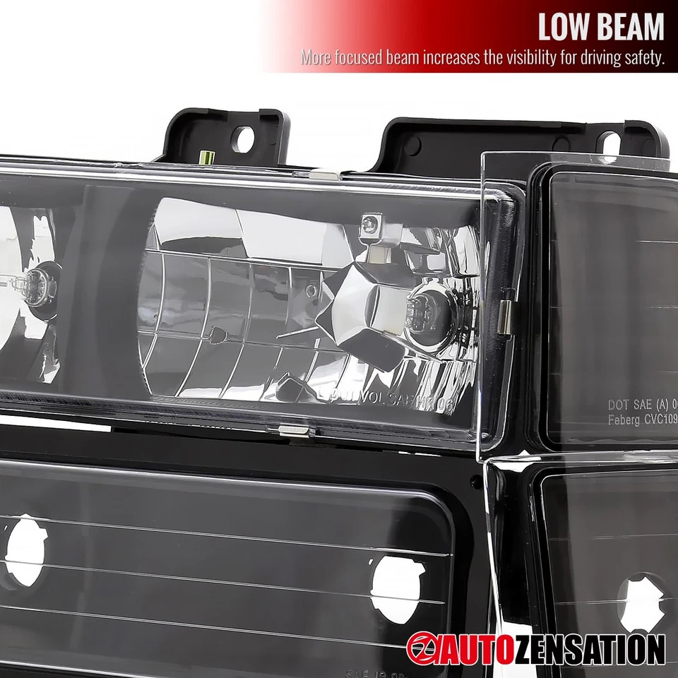 Fit 1994-1999 Chevy C/K C10 Silverado Tahoe Black Headlights+Corner+Bumper Lamps Foto 4 de 4