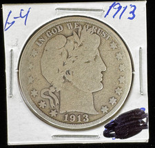 *1913 Barber Half Dollar Silver 50C, Key Date, Nice Coin!