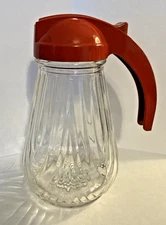 Vintage 1950's Syrup Pitcher MCM Federal Tool Corp. Red Lid Ribbed Glass