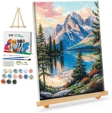 YOYA Framed Paint by Numbers Kit for Adults - 8*12 Inch, Mountain Lake 008 