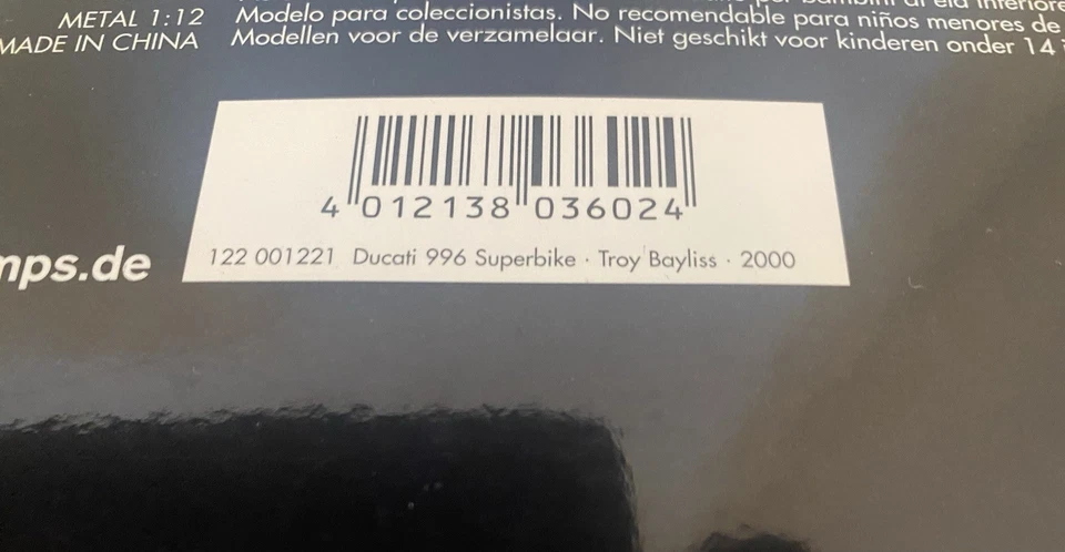 minichamps 1:12 Ducati 996 Troy Bayliss Superbike 2000 4012138036024 - Immagine 2 di 2