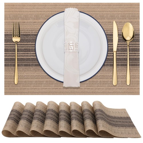 Placemats, Set of 8 Heat Resistant Stain Resistant Woven Vinyl Insulation Pla...