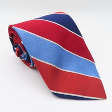Brooks Brothers Tie Silk Red Blue White Striped Repp 3.5" Wide 58" Long Makers
