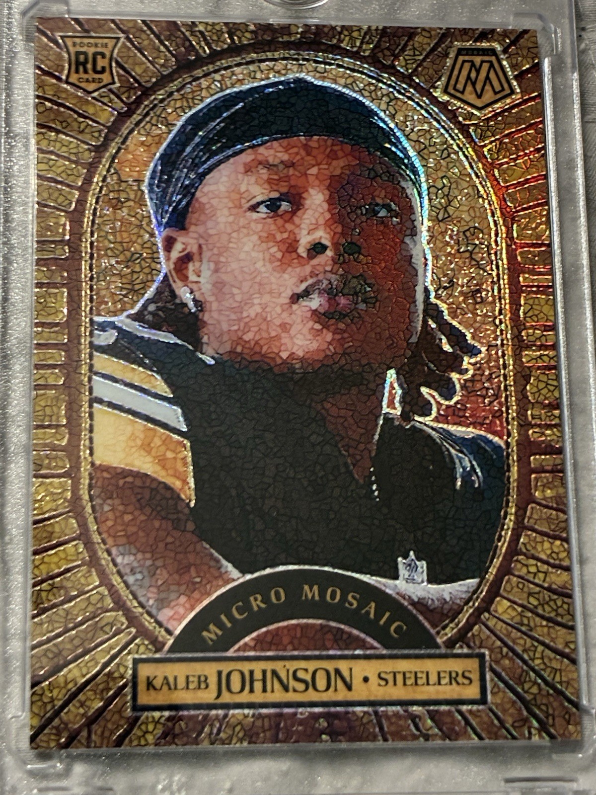 2025 Mosaic Kaleb Johnson RC Micro Mosaic Case Hit