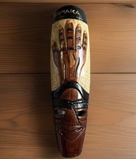 Hand Carved Wooden JAMAICAN Wall Mask Hand Motif 12" Tropical Folk Art Caribbean