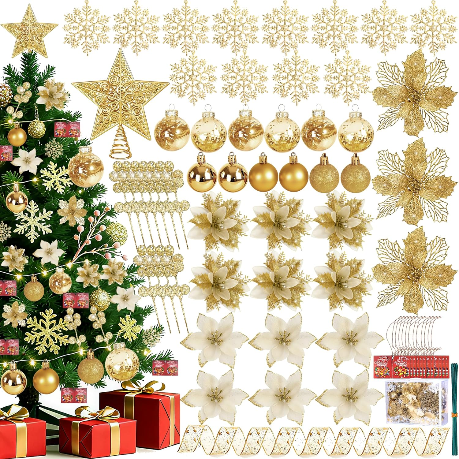 76Pcs Christmas Tree Decorations Set W/Shatterproof Plastic Balls Ornaments, Han