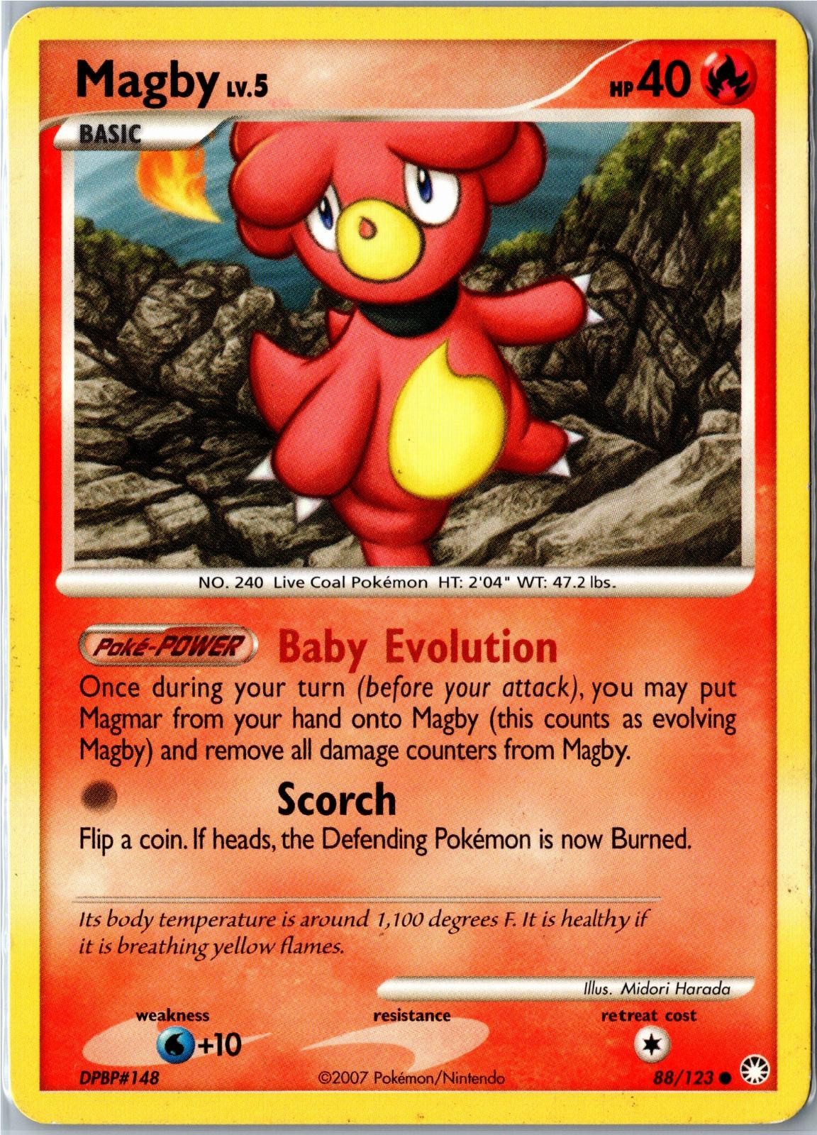 Pokemon Card - Magby 88/123 Mysterious Treasures Common Heavily Played