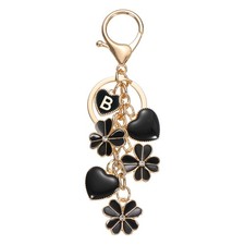 Flower Initial Keychain, Cute Key Chains Flower Purse for Women, Black Letter B