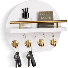 Key Holder for Wall - 9.8 Inch Apartment Wall Decor with Shelf and 8 Key Hook...