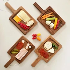 4 Acacia Wood Individual Paddle Serving Trays, Perfect for Serving, Sushi, Ch...