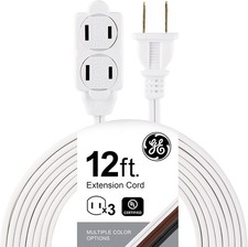GE 3-Extension Cord with Multiple Outlets 12 Ft Power Strip 2 Prong 16 Gauge Twi
