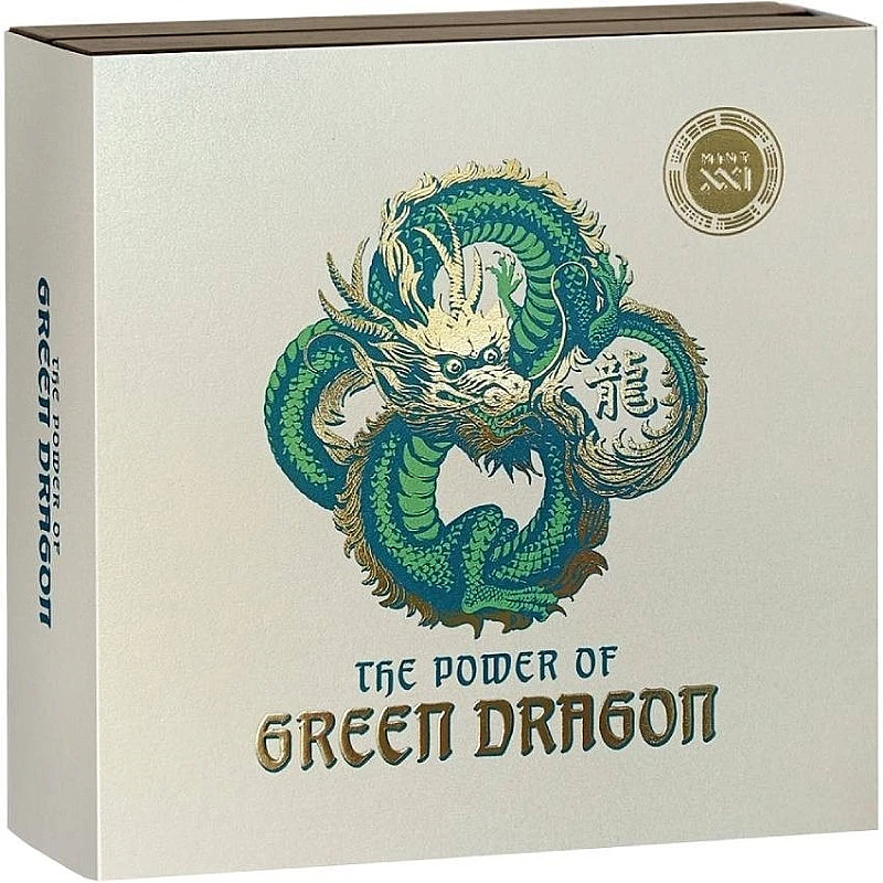 moneda de plata 5 oz "El poder del dragón verde" antigua, Niue 2024