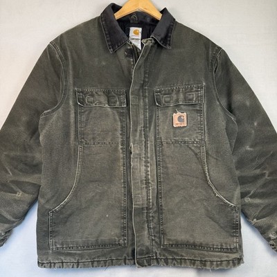 VTG Carhartt Jacket L Green C26 MOS Distressed Duck Canvas