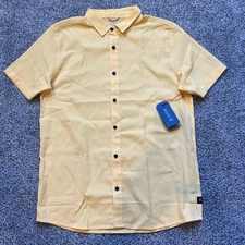 Huckberry Roark Men’s M Gold Bless Up SS Woven Perforated Button Down Shirt