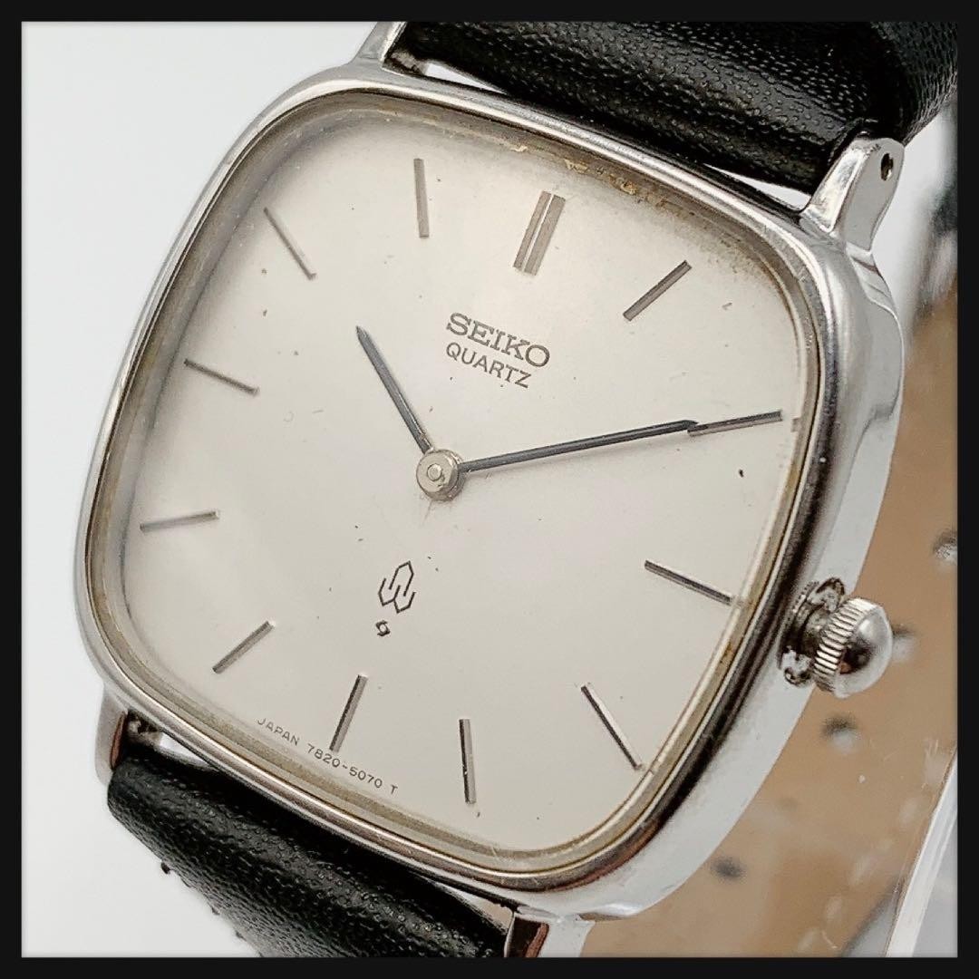 SEIKO 7820-5050 Vintage Square Quartz Wristwatch 70s Silver