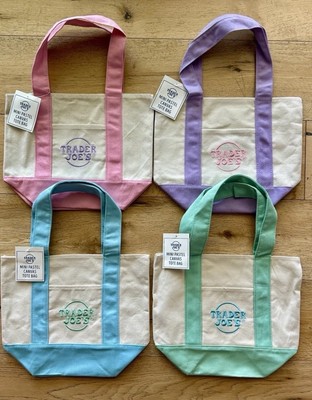 Trader Joe's Pastel Mini Canvas Tote Bags 2025 LIMITED EDITION NWT LOT OF 4