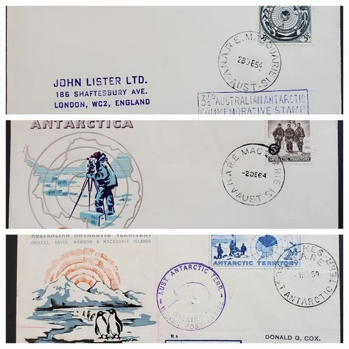 Australian Antarctic Territory.  3 x FDC from 1954-1964. Ver clean condition.