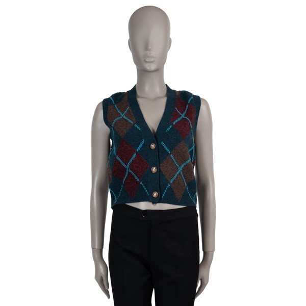 71813 authentische CHANEL blaue Kaschmir 24A MANCHESTER ARGYLE Strickjacke Ves Pullover 36 XS