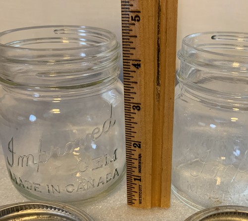 Nice Vintage Improved GEM Made in Canada Canning Pint Jar’s w/Glass Lid Lot Of 2 - Picture 7 of 10