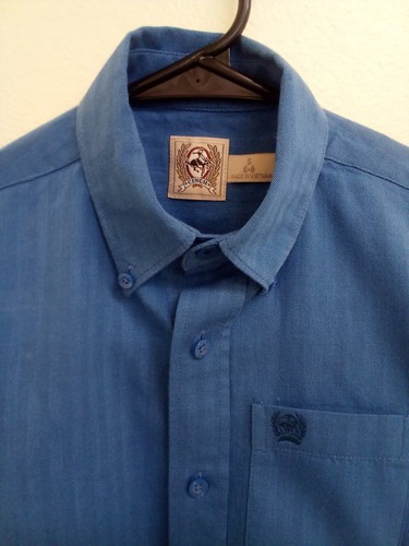 BTS Cinch Shirt Blue-Green Button Front and Collar Long Sleeves Boy Small- 6-8 - Picture 3 of 4