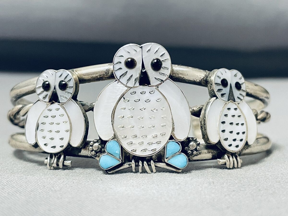 One Of The Best Vintage Native American Navajo Zuni Turquoise Sterling Silver Owl Bracelet One Of The Best Vintage Native American Navajo Zuni Turquoise Sterling Silver Owl Bracelet